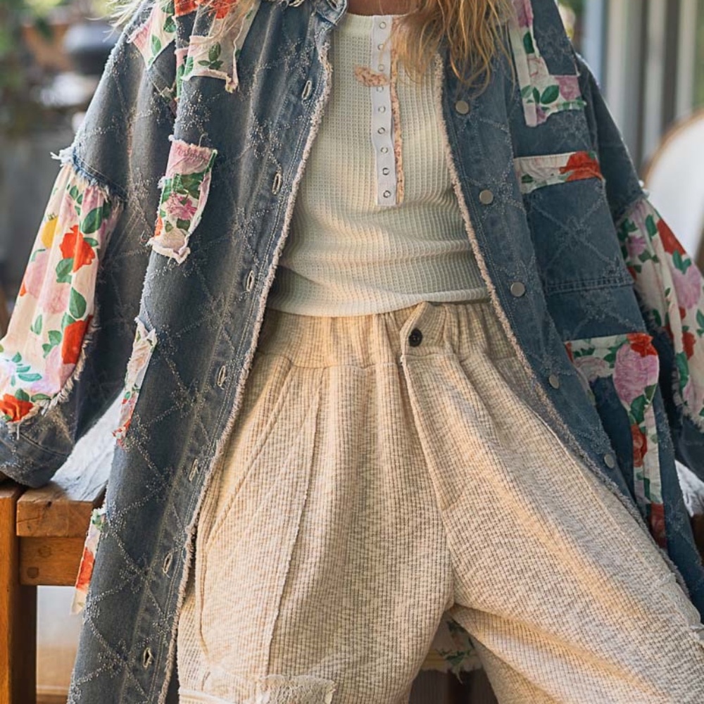 New POL Balloon Sleeve Relaxed Fit Twill Long Shirt Shacket Lightweight Denim - Picture 7 of 14